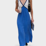 Lara - Vestido elegante com decote em V de cor contrastante