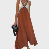 Lara - Vestido elegante com decote em V de cor contrastante