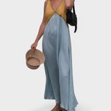 Lara - Vestido elegante com decote em V de cor contrastante