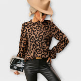 Kayla - Blusa de Leopardo com Gola Plissada