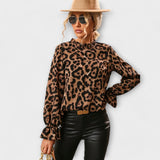 Kayla - Blusa de Leopardo com Gola Plissada