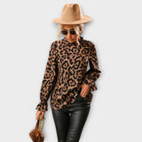 Kayla - Blusa de Leopardo com Gola Plissada