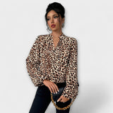 Blusa Elegante de Leopardo com Decote Pontiagudo