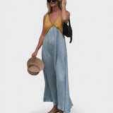 Lara - Vestido elegante com decote em V de cor contrastante