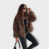 Leocadia - Casaco de Pelo Sintético em Estampa de Leopardo