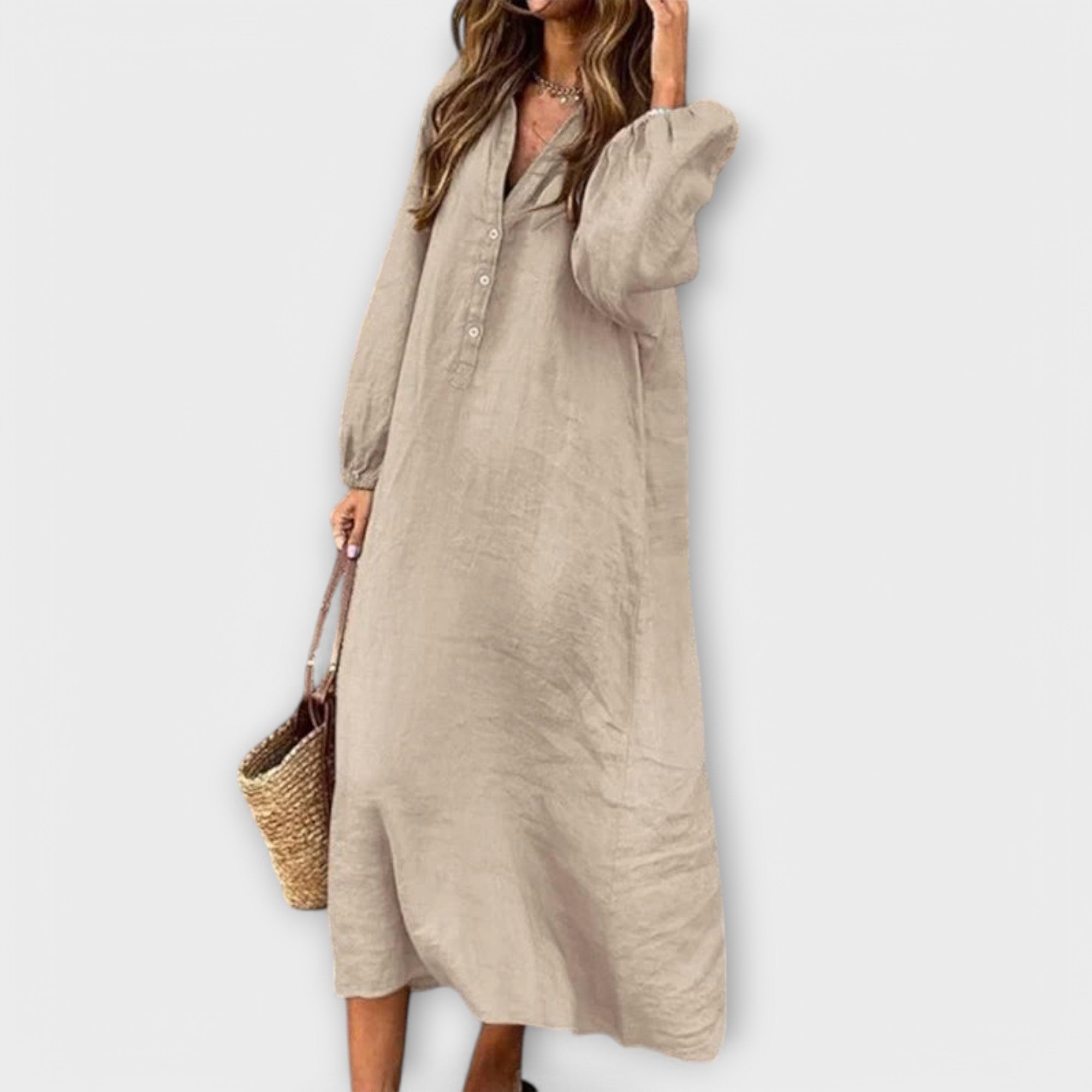 Este - Vestido de Linho com Decote em V