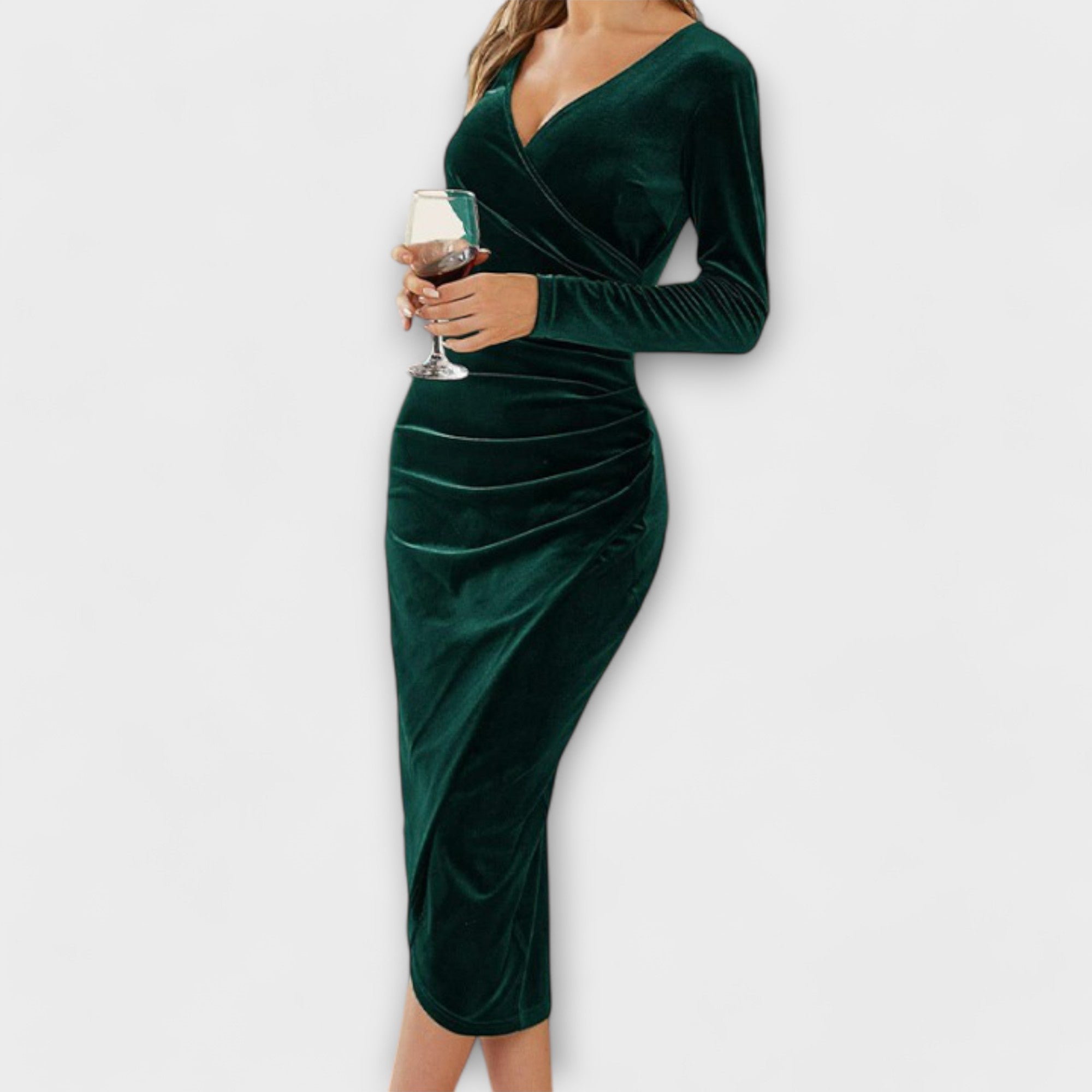 Vestido Midi de Veludo com Mangas Longas