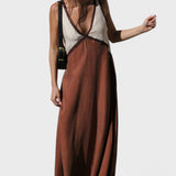 Lara - Vestido elegante com decote em V de cor contrastante