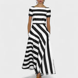 Sandra – Vestido Maxi Artesanal com Riscas