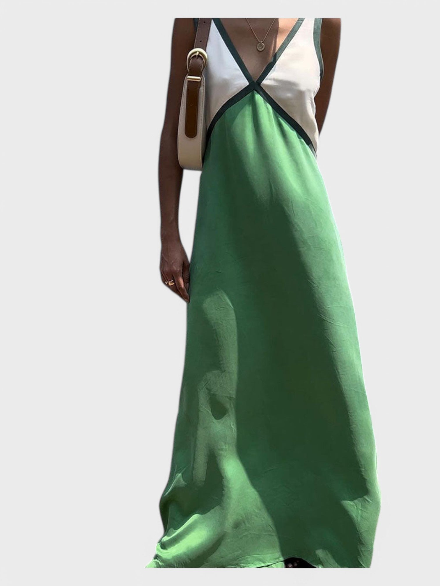 Lara - Vestido elegante com decote em V de cor contrastante