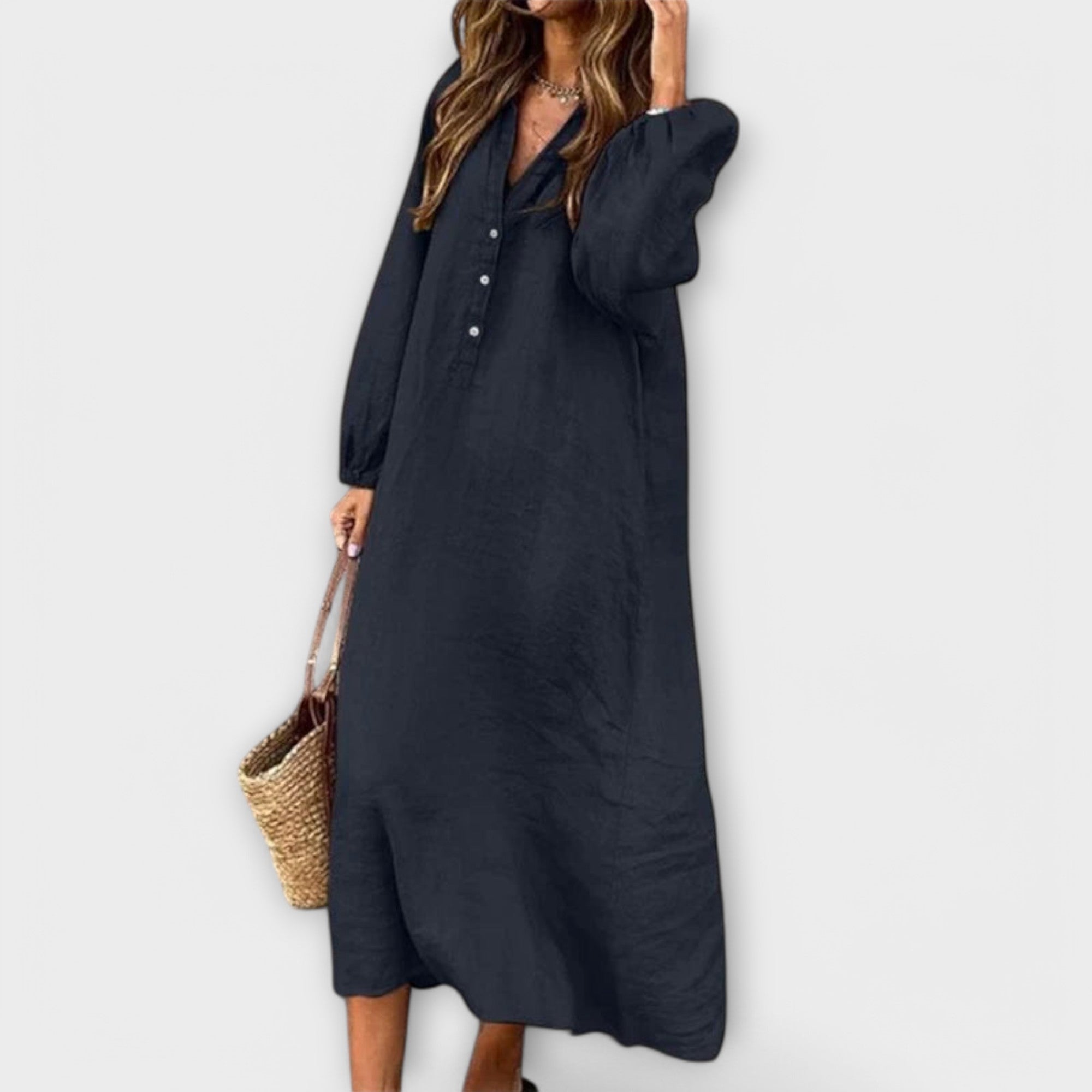 Este - Vestido de Linho com Decote em V