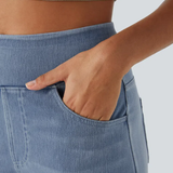 Lara™ Jeans stretch de cintura alta e perna larga