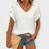 Mia - T-shirt com Botões e Decote Pontiagudo
