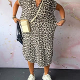 Lia™ Vestido de manga curta com decote em V e estampado de leopardo