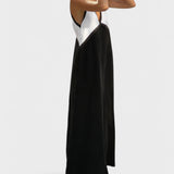 Lara - Vestido elegante com decote em V de cor contrastante