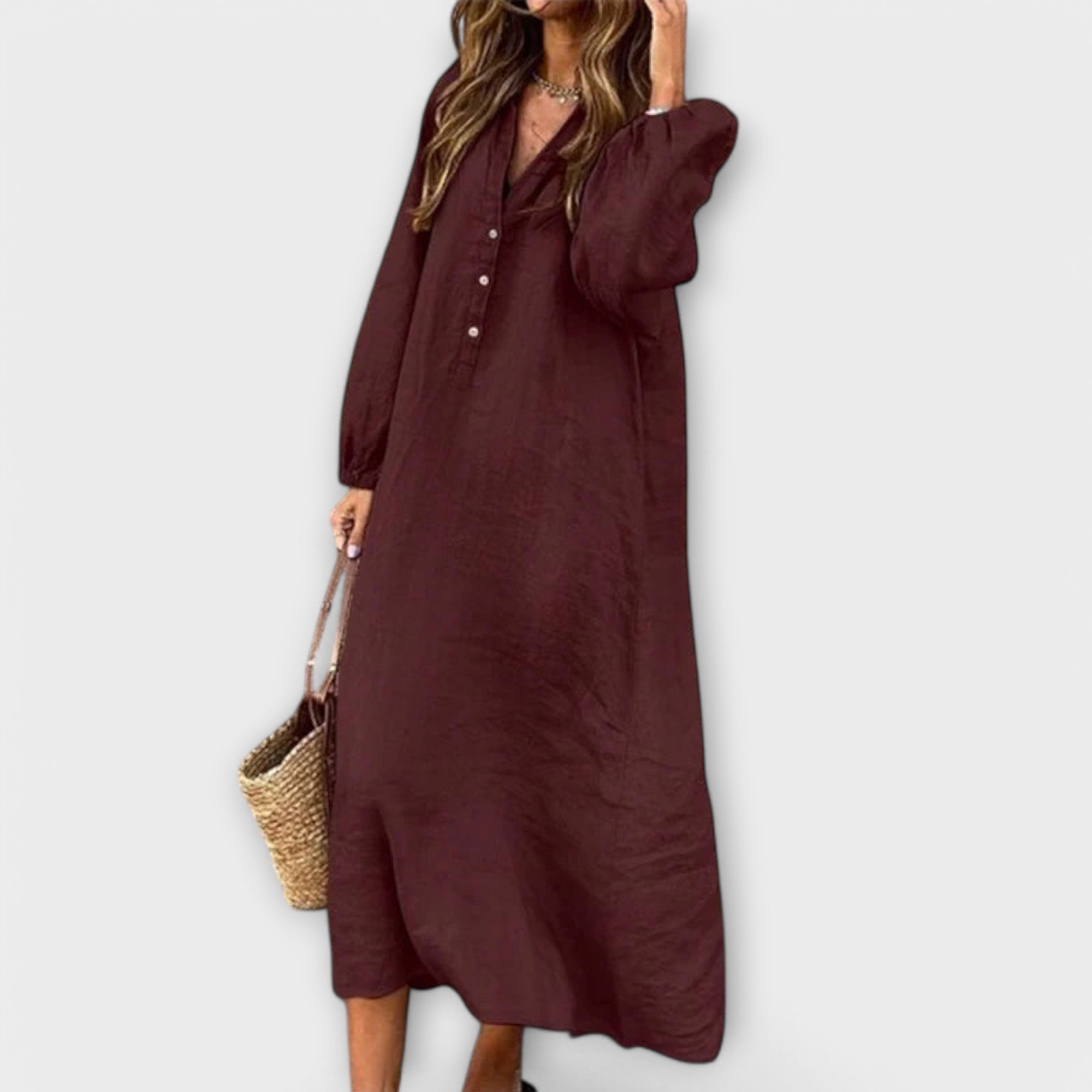 Este - Vestido de Linho com Decote em V