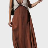 Lara - Vestido elegante com decote em V de cor contrastante