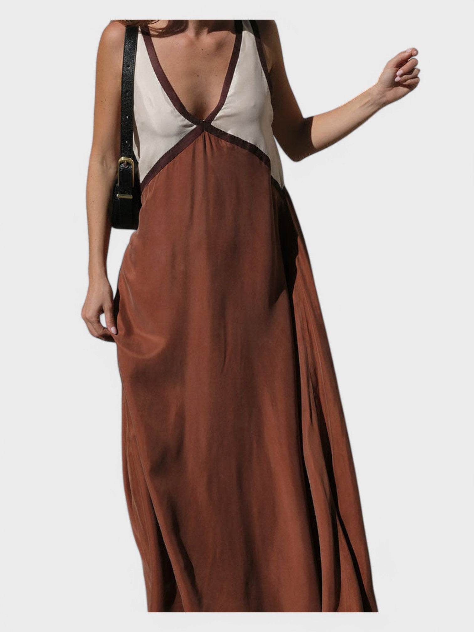 Lara - Vestido elegante com decote em V de cor contrastante