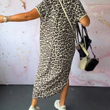 Lia™ Vestido de manga curta com decote em V e estampado de leopardo