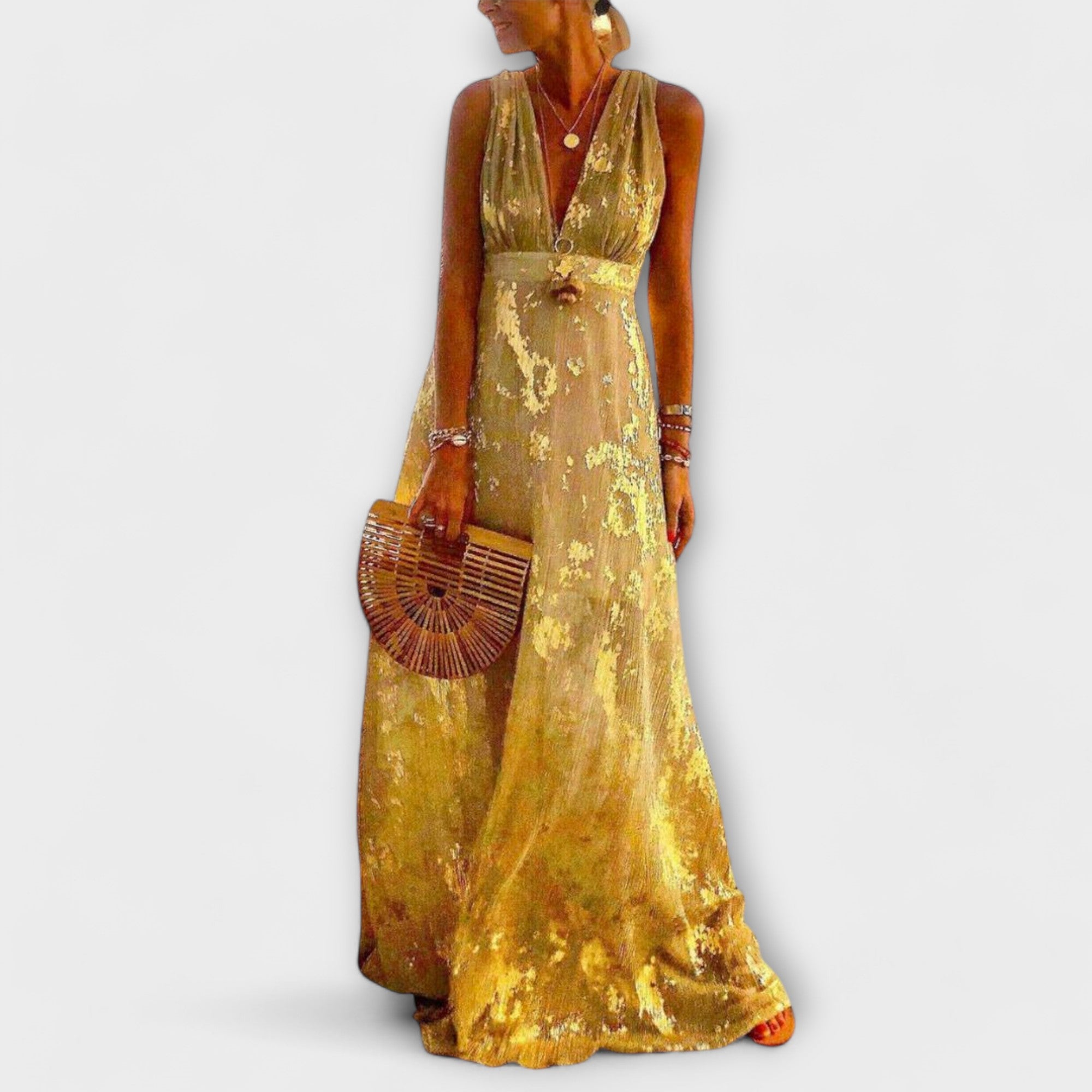 Vestido fluido com decote em V