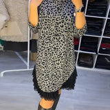 Feline™ Vestido adelgaçante de manga comprida em leopardo