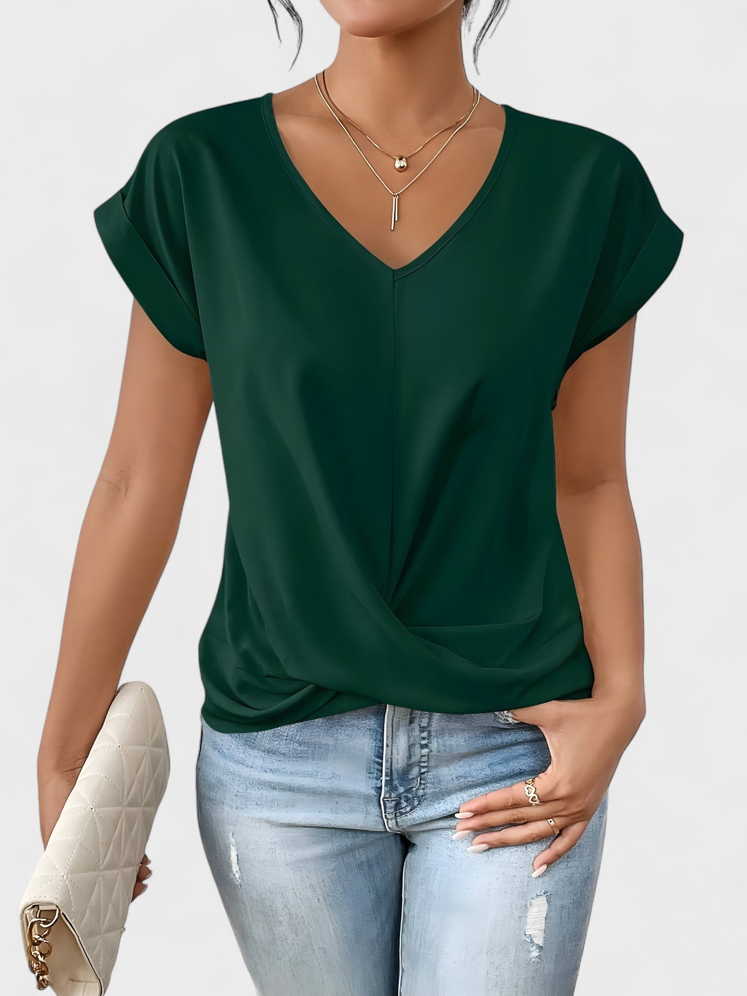 Maia – Blusa V com Decote em V e Frontal Torcido