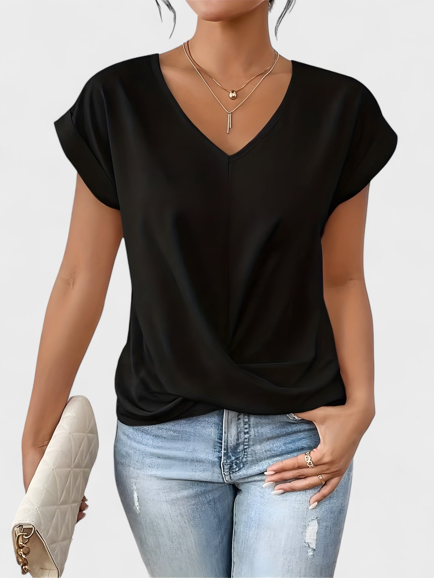 Maia – Blusa V com Decote em V e Frontal Torcido