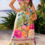 Vestido maxi de férias estilo tropical do México com cordão