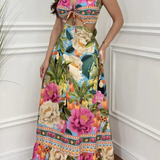 Vestido maxi de férias estilo tropical do México com cordão