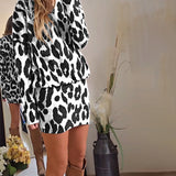 Lea™ Vestido de manga comprida para a anca com estampado de leopardo