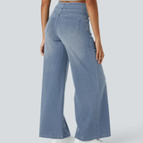 Lara™ Jeans stretch de cintura alta e perna larga