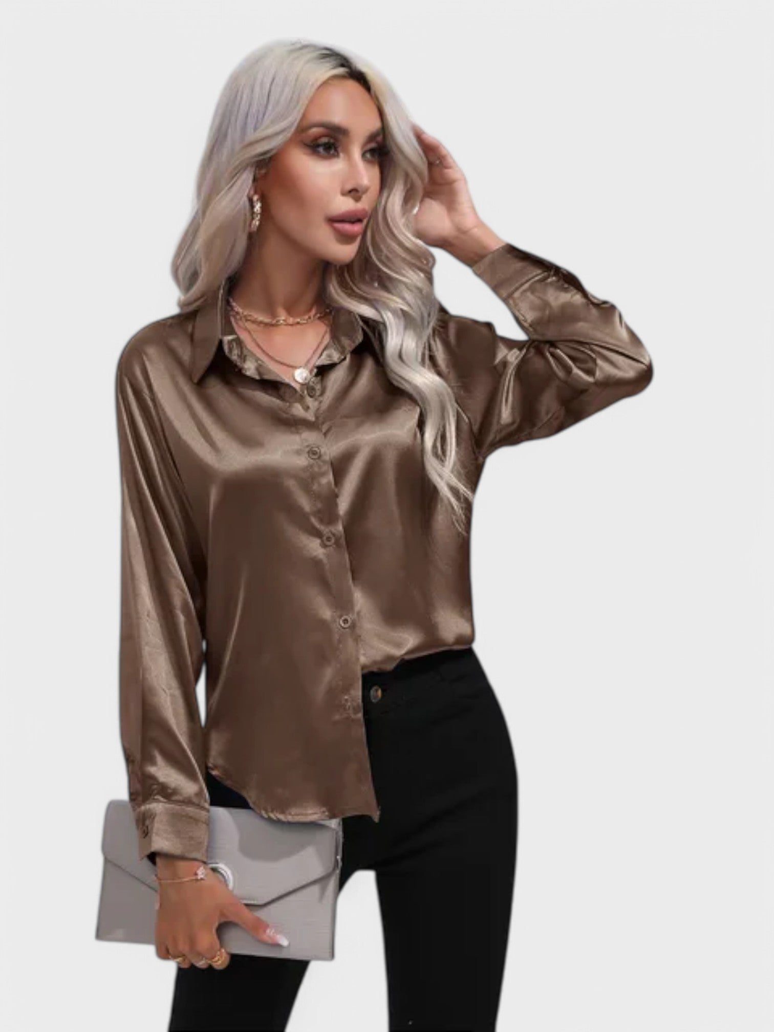 Leah | Elegante Blusa de Cetim para um Look Luxuoso