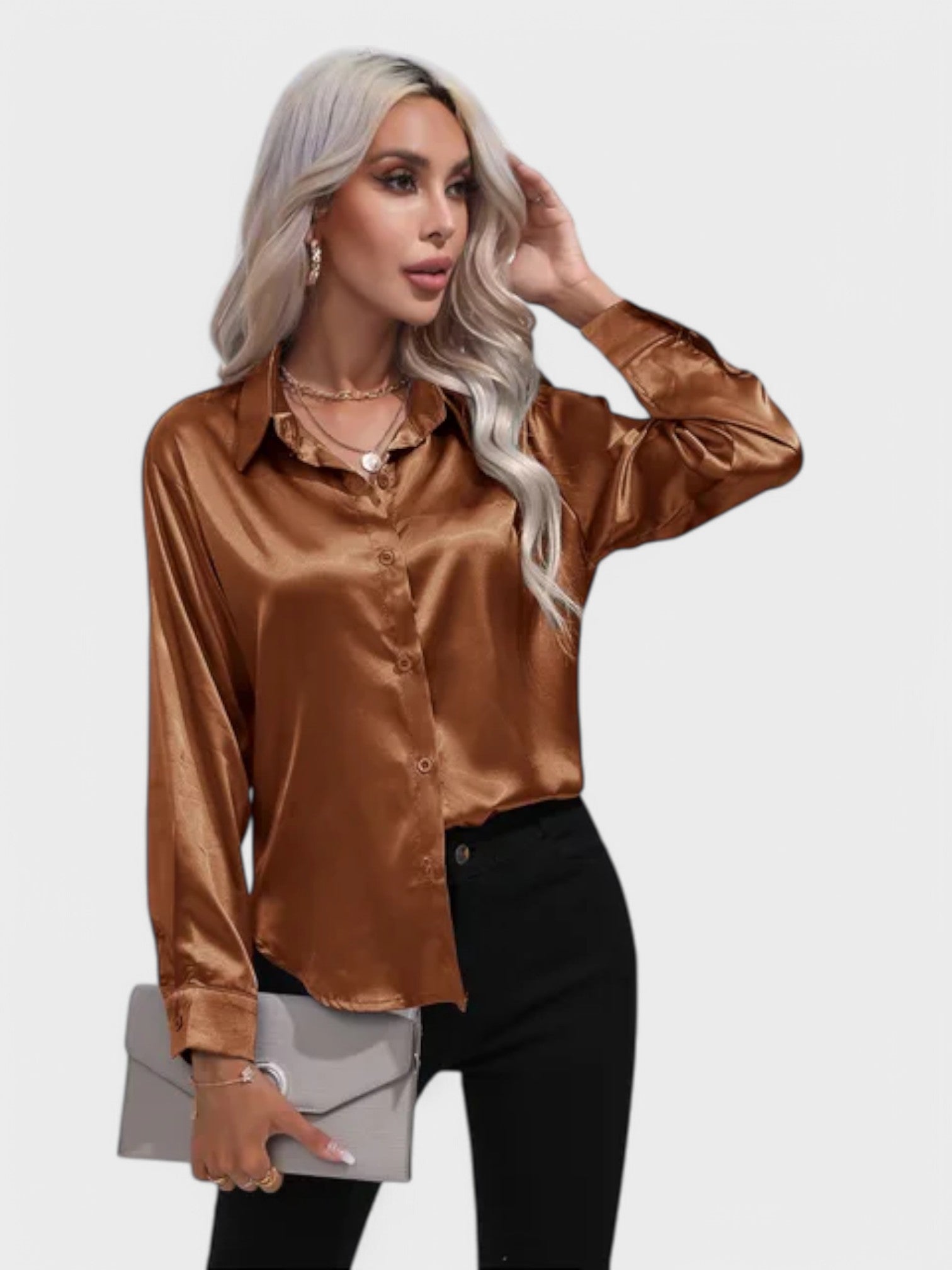 Leah | Elegante Blusa de Cetim para um Look Luxuoso