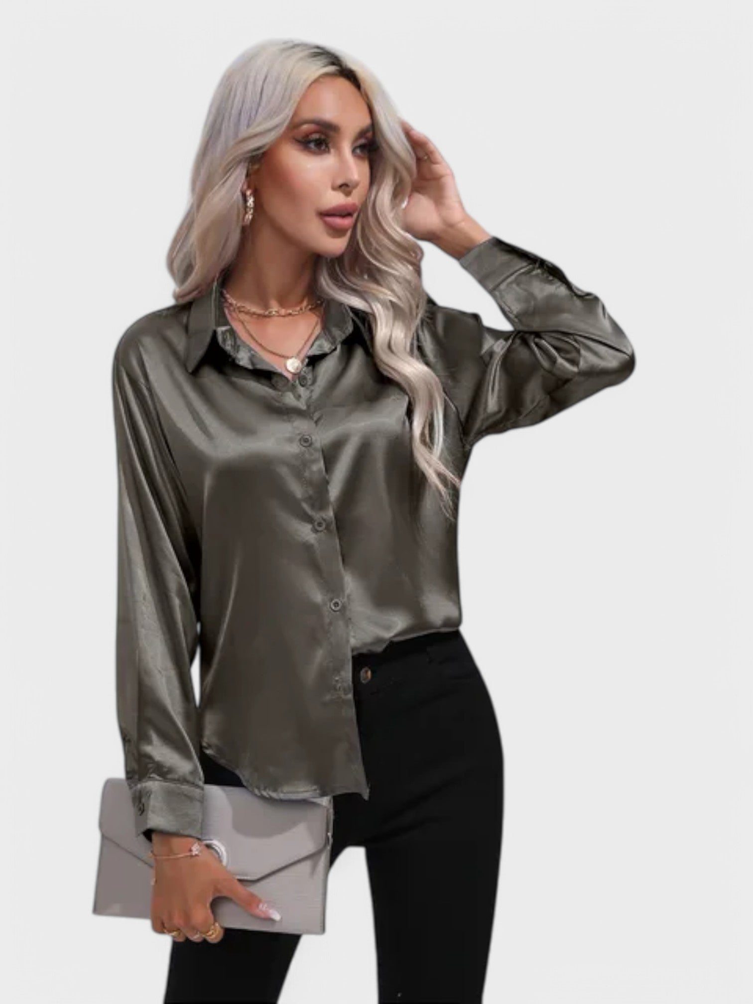 Leah | Elegante Blusa de Cetim para um Look Luxuoso