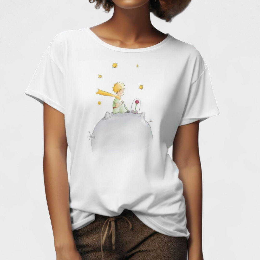 Camiseta feminina com tema do Pequeno Príncipe