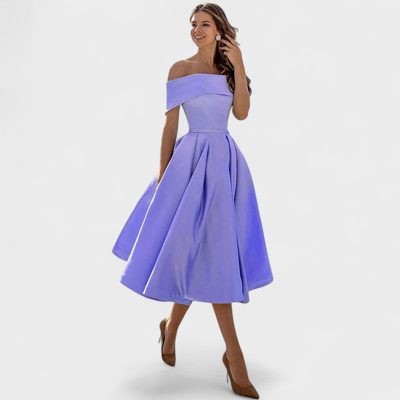 Moda Casual Vestido de Festa de Cetim Sem Alças