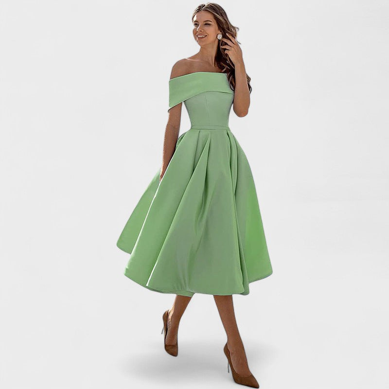 Moda Casual Vestido de Festa de Cetim Sem Alças