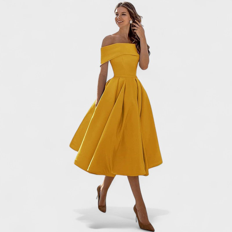 Moda Casual Vestido de Festa de Cetim Sem Alças