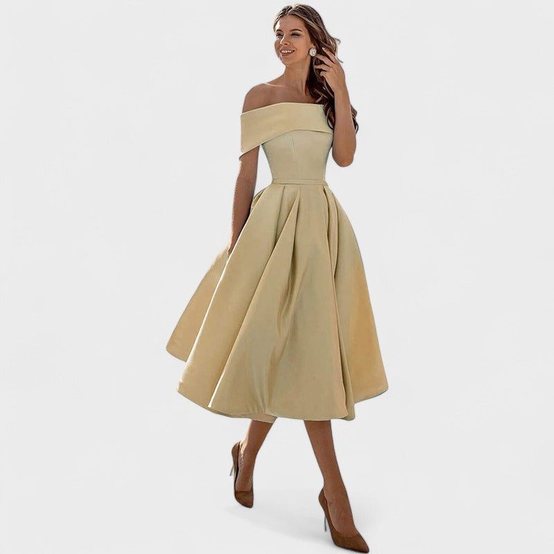 Moda Casual Vestido de Festa de Cetim Sem Alças