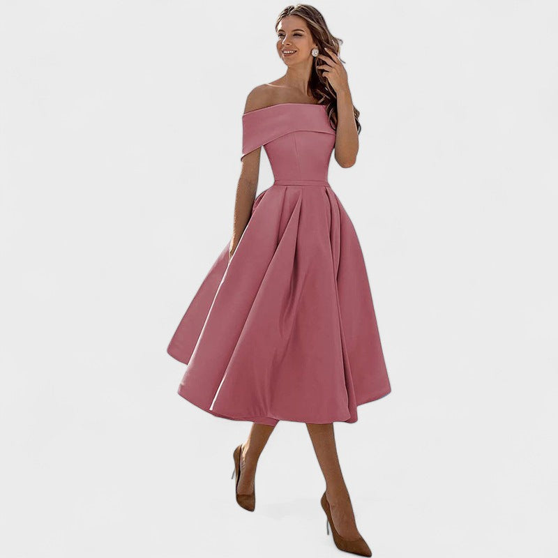 Moda Casual Vestido de Festa de Cetim Sem Alças