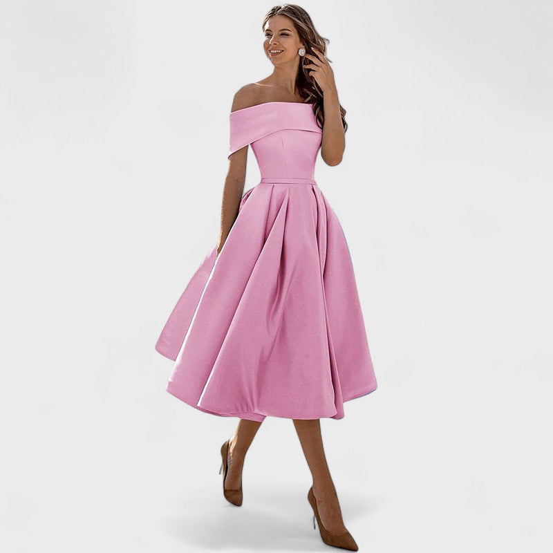 Moda Casual Vestido de Festa de Cetim Sem Alças