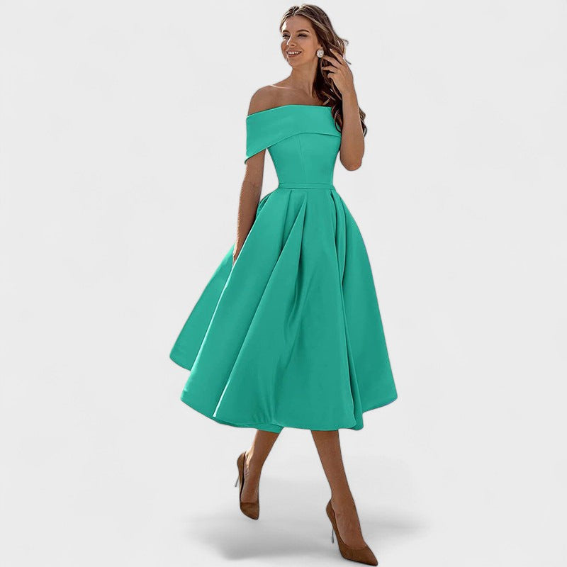 Moda Casual Vestido de Festa de Cetim Sem Alças