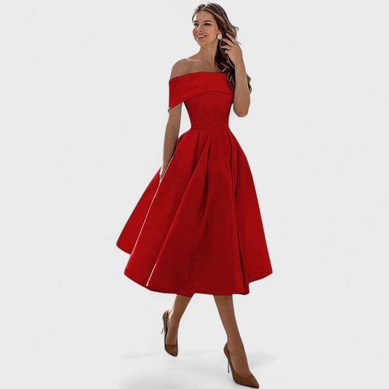 Moda Casual Vestido de Festa de Cetim Sem Alças