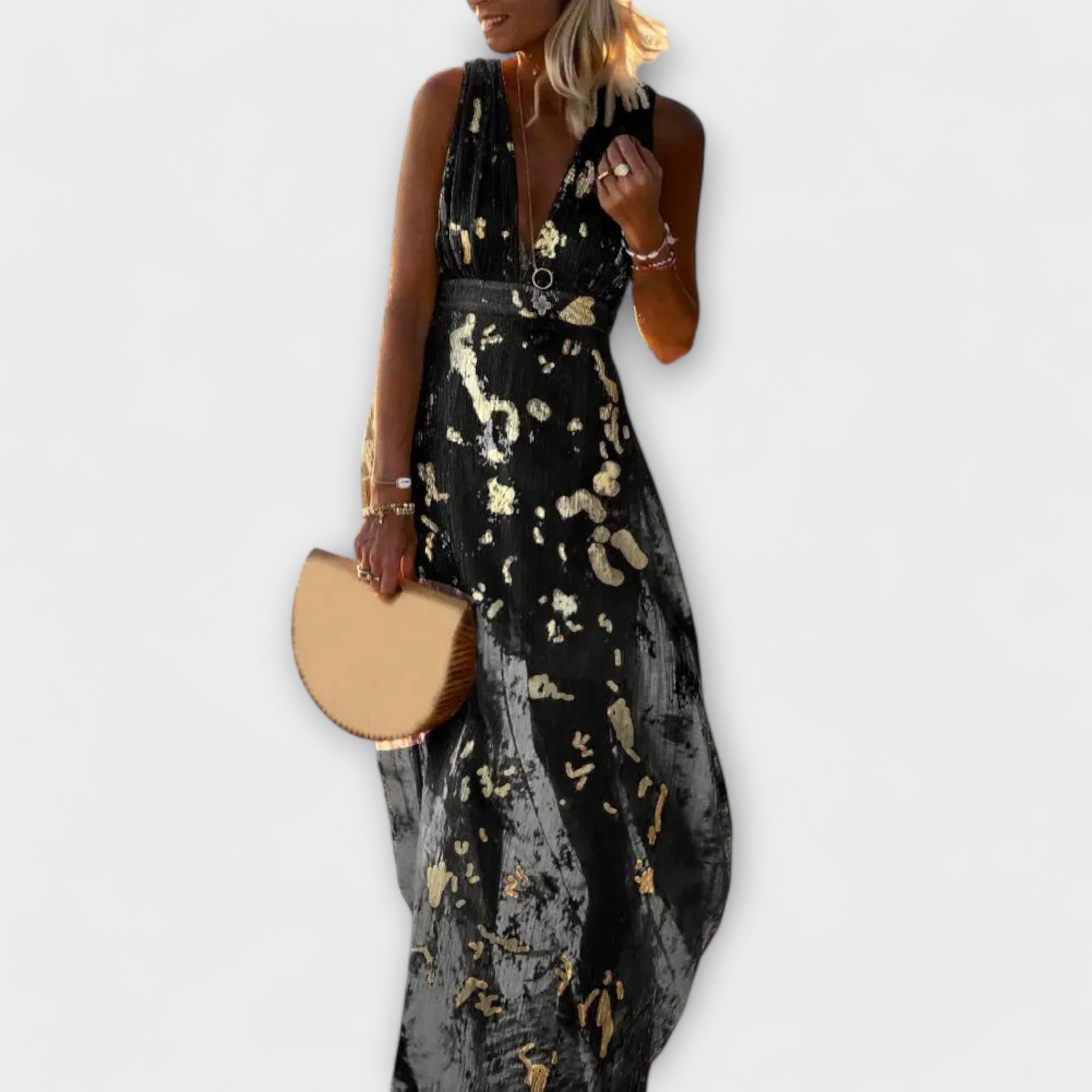 Vestido fluido com decote em V