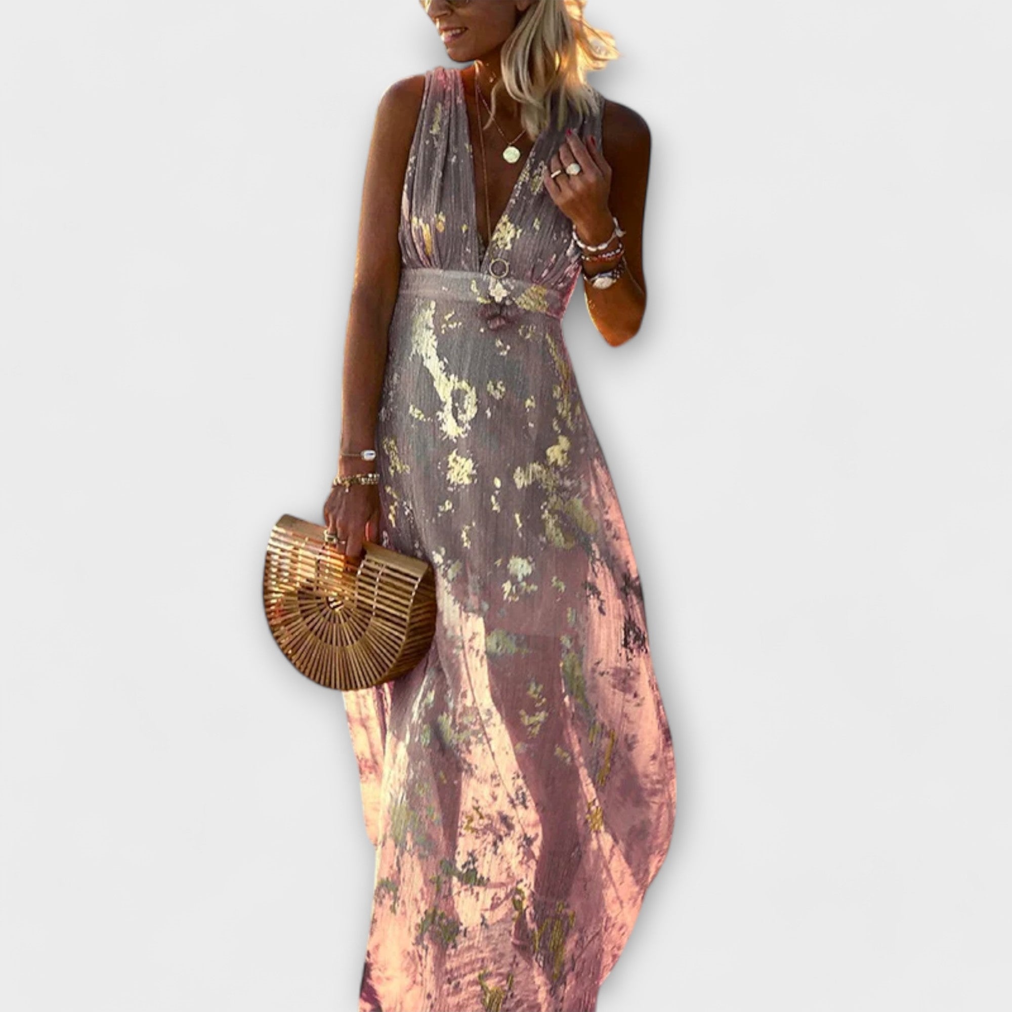 Vestido fluido com decote em V
