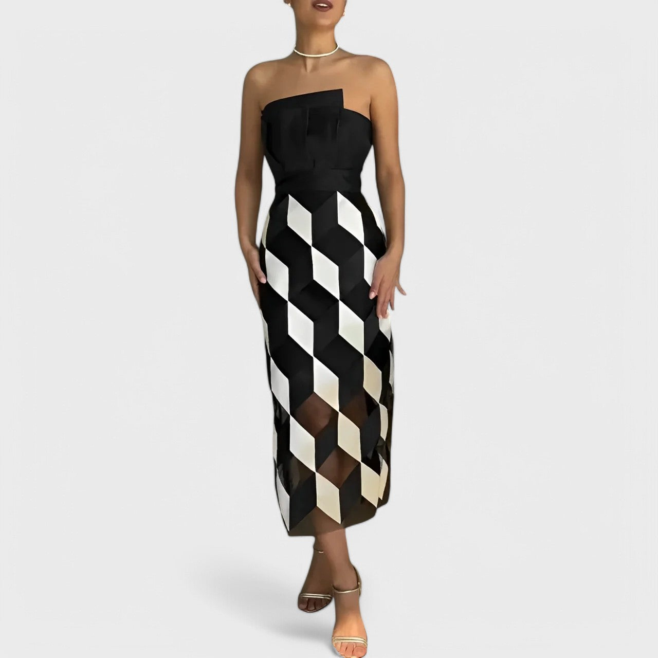 Vestido Midi Geométrico Elegante