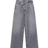 Zoe | Jeans Largos com Fechamento Assimétrico