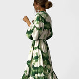 Maxikleid Damen - Lange Ärmel - V-Ausschnitt - Elegantes und fließendes Design