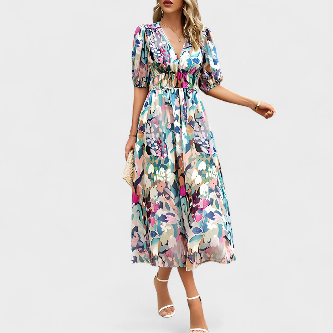 Isolde - vestido midi com decote em V