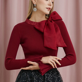 Fantasia com blusa de malha Bowknot em Borgonha